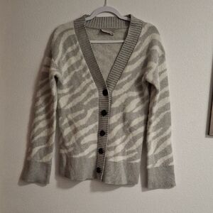 Everlane Alpaca Tiger Jacquard Front Cardigan Heathered Gray Sweater Size XS